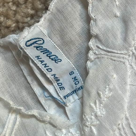 Vintage Pemae White Handmade Embroidered Baby Dress Size 6 Months - Picture 2 of 8